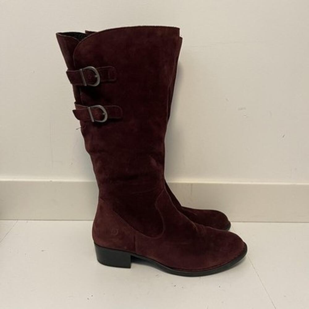 Born Boots Womens 11 Red Suede Riding Tall Knee High Buckle Zip Casual Shoes